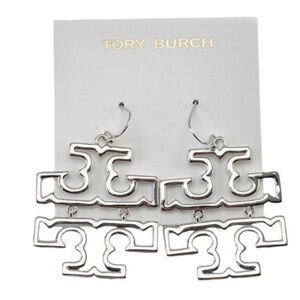 Tory Burch Silver Cutout Logo Earrings